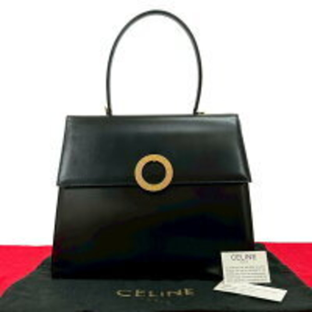 CELINE Circle Logo Calf Leather Handbag Tote Black